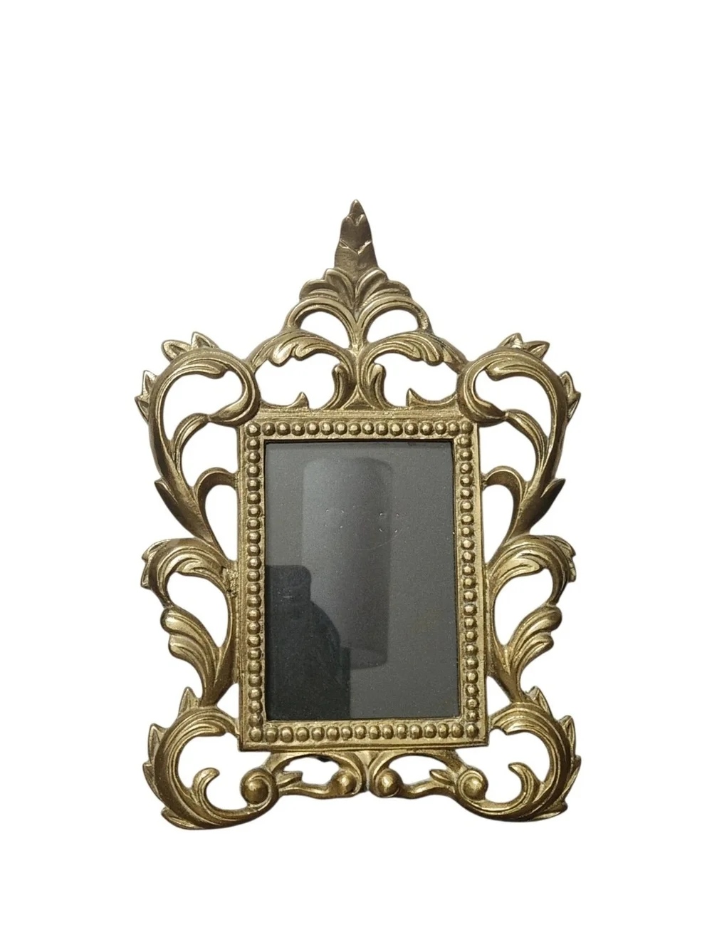 Vtg Antique Rococo Ornate Heavy Brass Gold Tone Easel Picture Frames Victorian